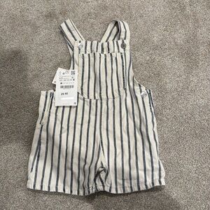 Zara Baby Stripped Denim Overalls 9/12 months NWT